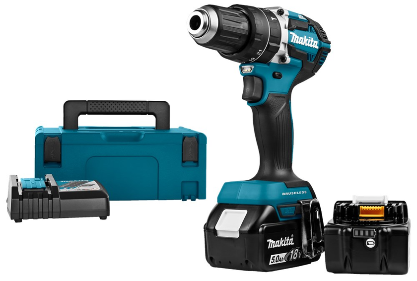 KLOPBOOR/SCHROEFMACHINE MAKITA DHP484RTJ 18V 2X5,0AH ACCU+LADER + ACC IN MBOX2