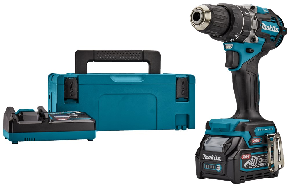 KLOPBOOR/SCHROEFMACH. MAKITA HP002GA101 40V 2X2,0AH ACCU+LADER + ACC IN MBOX2