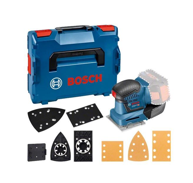 VLAKSCHUURMACHINE BOSCH GSS 18V-10 18V ZONDER ACCU/LADER+STOFB+VOETP L-BOXX