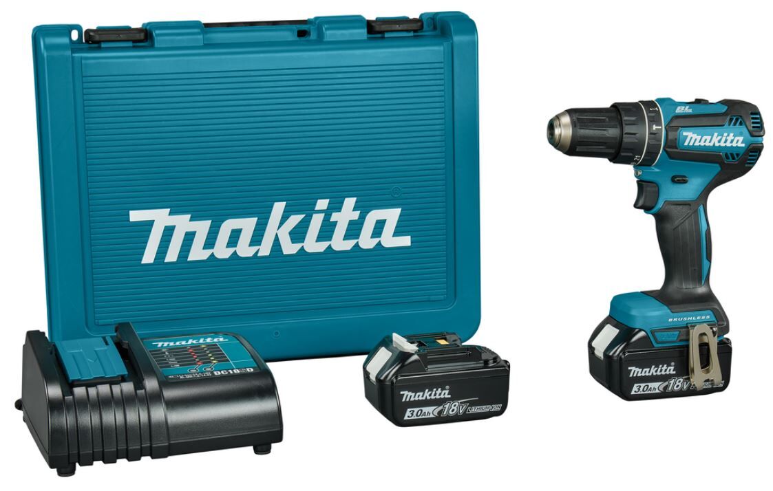 KLOPBOOR/SCHROEFMACHINE MAKITA DHP485SFE 18V 2X3,0AH ACCU+LADER + ACC IN KOFFER