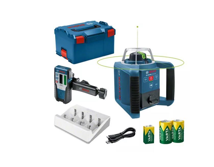 ROTATIELASER GROEN BOSCH GRL 300 HVG INCL.BATT+ONTVANGER+ACC IN L-BOXX 238