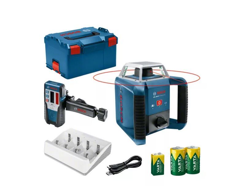 ROTATIELASER ROOD BOSCH GRL 400 H INCL.BATT+ONTVANGER+ACC IN L-BOXX 238