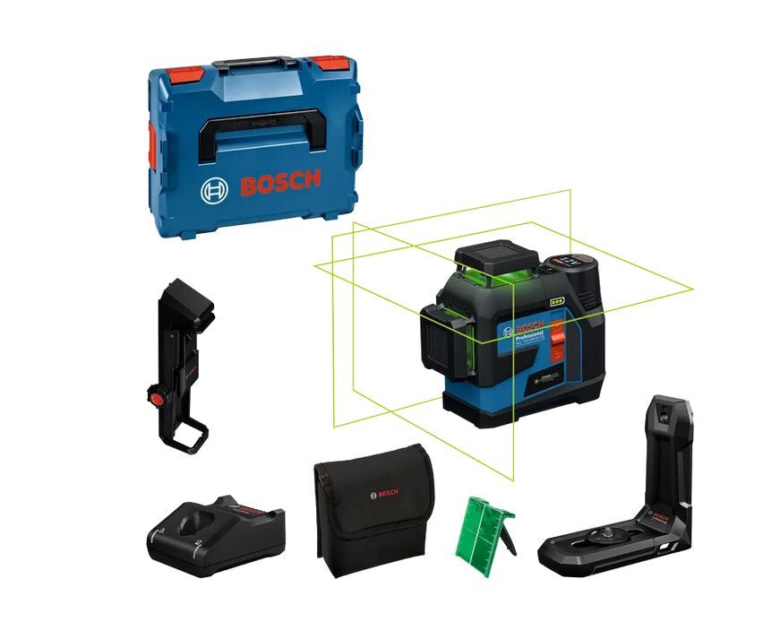 LIJNLASER GROEN BOSCH GLL 12V-100-33 CG 12V 1X2,0AH ACCU+LADER+ACC IN L-BOXX 136