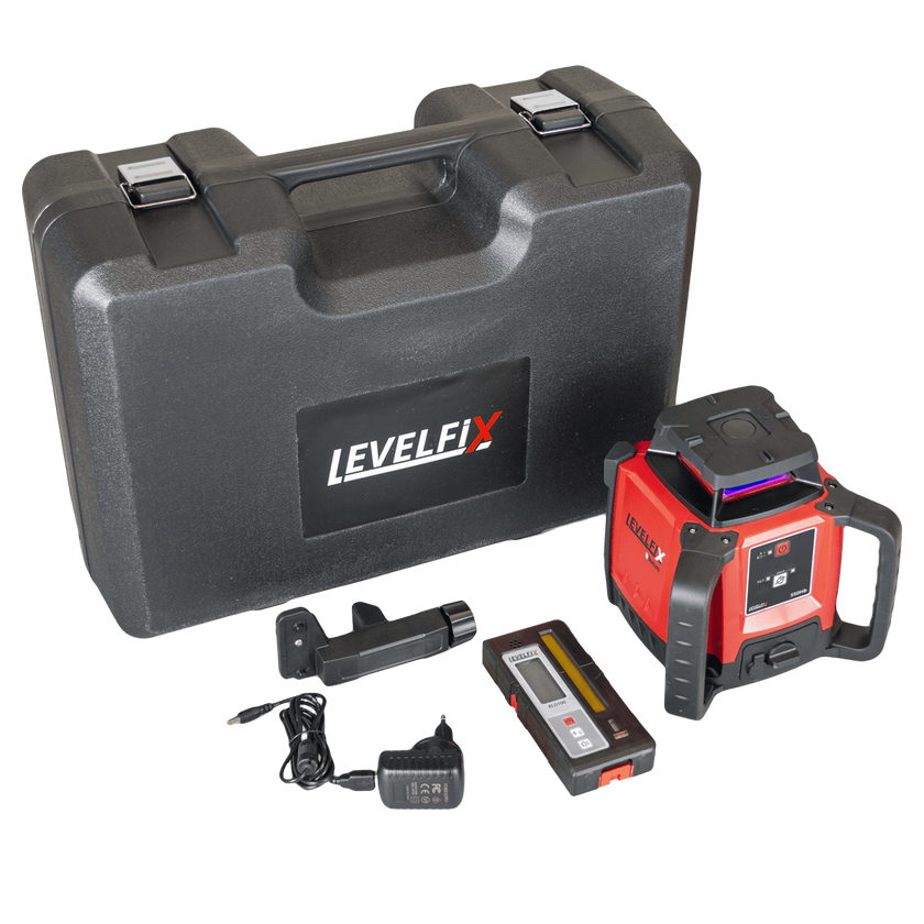 HORIZONTALE BOUWLASER SET LEVELFIX 650HB ROOD 600MTR+STATIEF+MEETBAAK+ACC KOFFER
