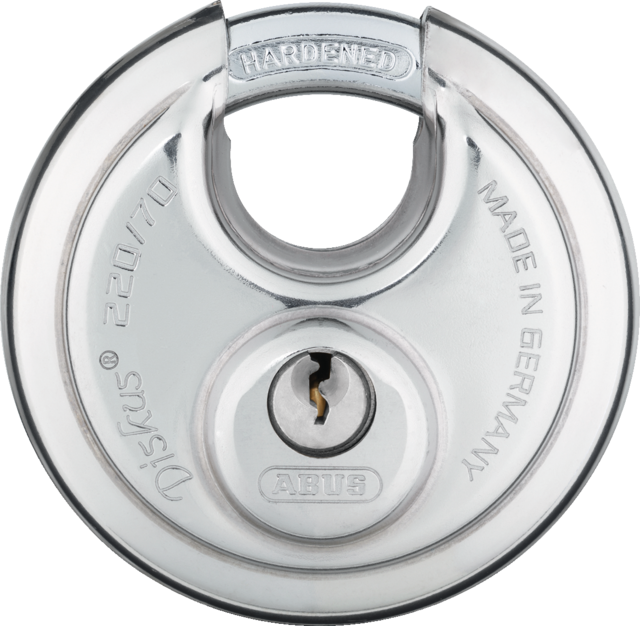 HANGSLOT CIL. DISC ABUS 220/70 KD RVS 70MM INCLUSIEF 2 SLEUTELS