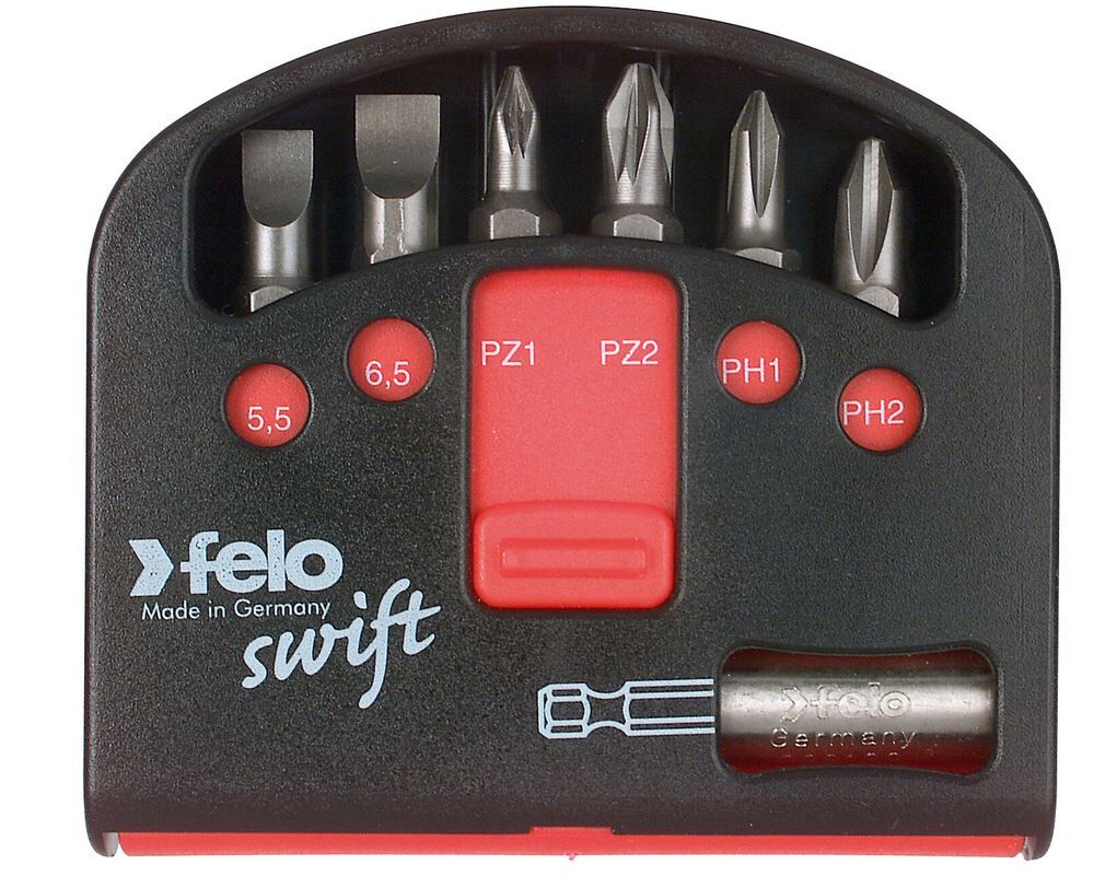BITSET UNIVERSAL 7-DLG SWIFT FELO SLEUF/POZIDRIVE/PHILIPS + BITHOUDER