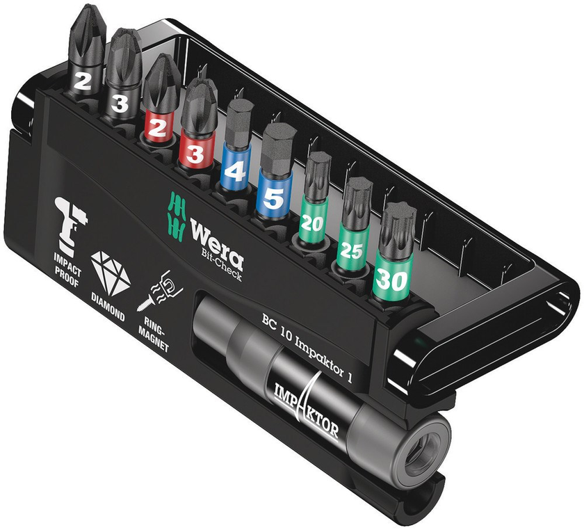 SLAGSCHROEVENDRAAIERBITSET WERA BC 10 IMPAKTOR 1 10-DELIG HEX-PLUS