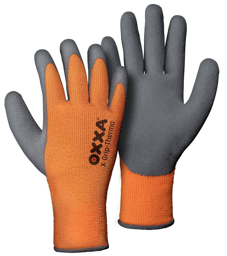 WERKHANDSCHOEN OXXA X-GRIP-THERMO LATEX COATING GRIJS/FLUOR ORANJE