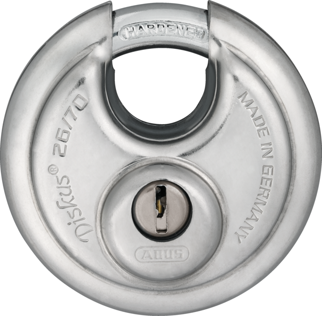 HANGSLOT CILINDER DISC ABUS 26/70 KD RVS 70MM INCLUSIEF 2 SLEUTELS