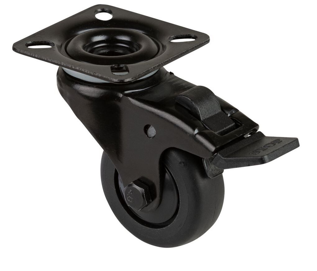 ZWENKWIEL KOGELLAGER MET PLAAT+REM RUBBER/TPE ZWART 50X18MM - 50KG