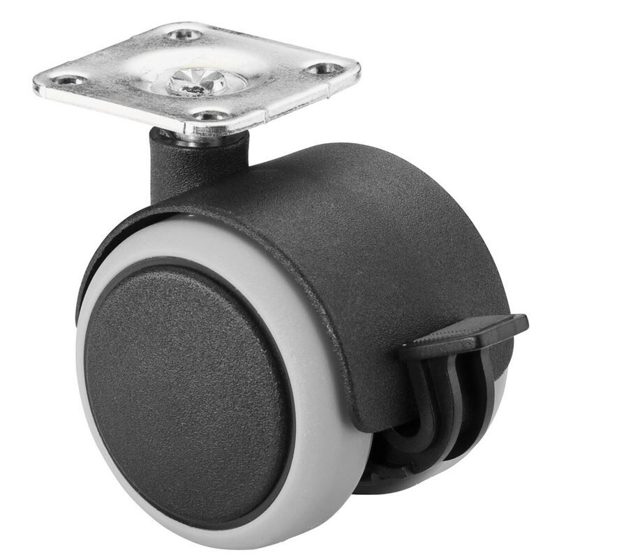 MEUBELWIEL HARDE VLOER M/PLAAT+REM HARDKUNSTSTOF ZWART 40MM - 30KG