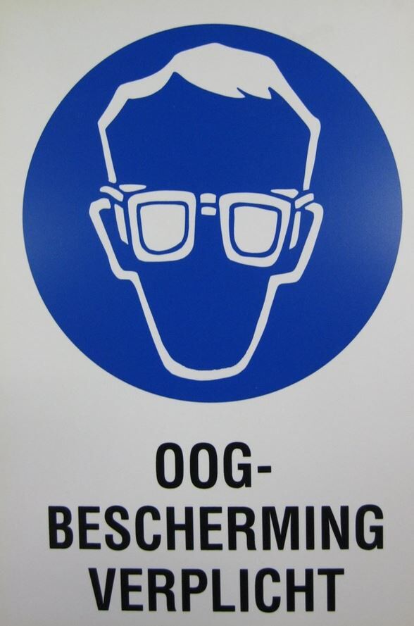 TEKST- SYMBOOLBORD OOGBESCH. VERPLICHT KUNSTSTOF WIT BLAUW/ZWART 200X300X1MM