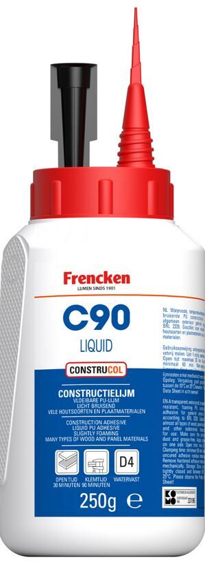 CONSTRUCTIELIJM PU FRENCKEN C90/K100 FLACON 250GR TRANSPARANT BRUIN