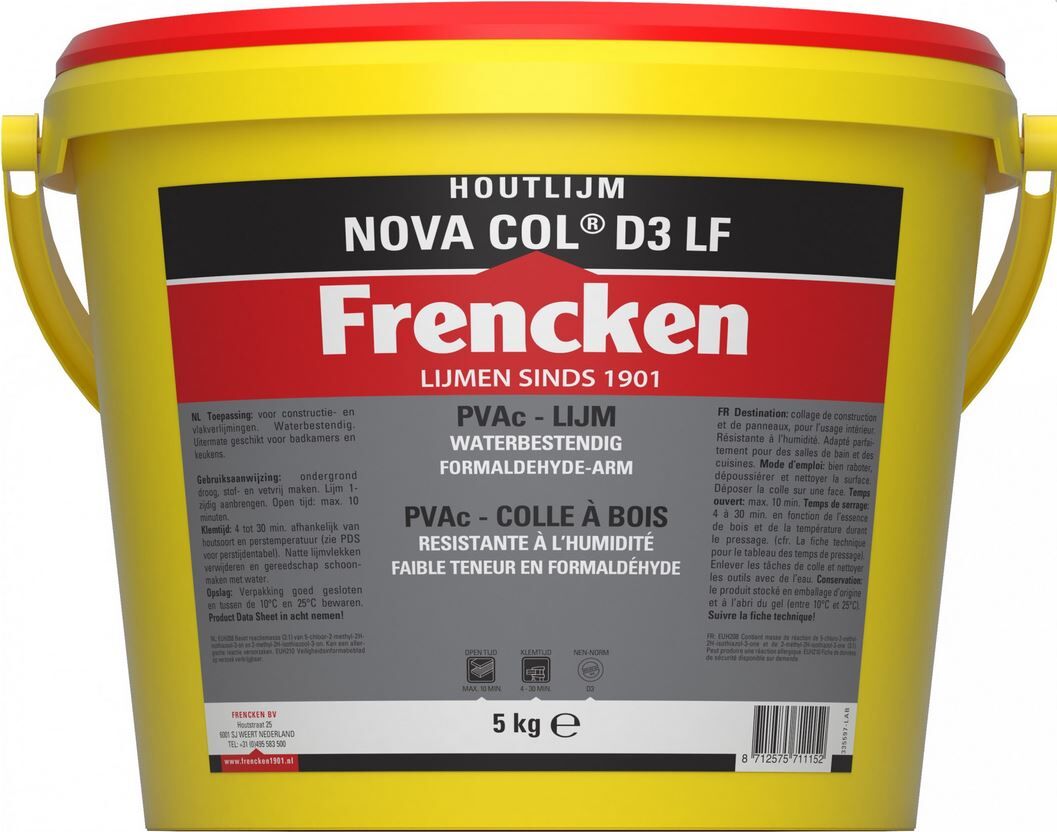 HOUTLIJM FRENCKEN NOVACOL D3 EMMER 5KG WATERBESTENDIG