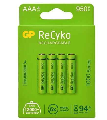 BATTERIJ OPLAADBAAR GP 950 MAH AAA NIMH RECYCO  (4 STUKS)