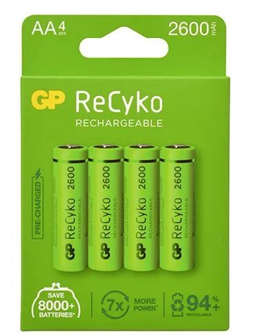 BATTERIJ OPLAADBAAR GP 2600 MAH AA NIMH RECYKO (4 STUKS)